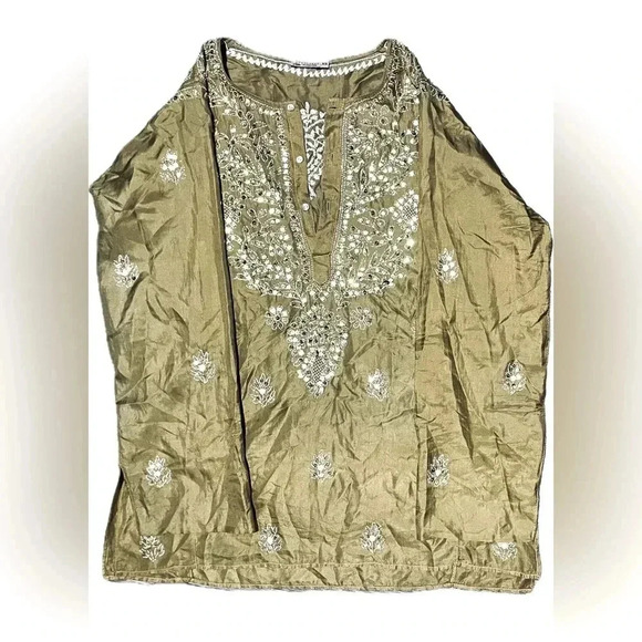 Whimsical xs 100% silk boho blouse new age; loose fit festival indie core glam - Picture 4 of 4